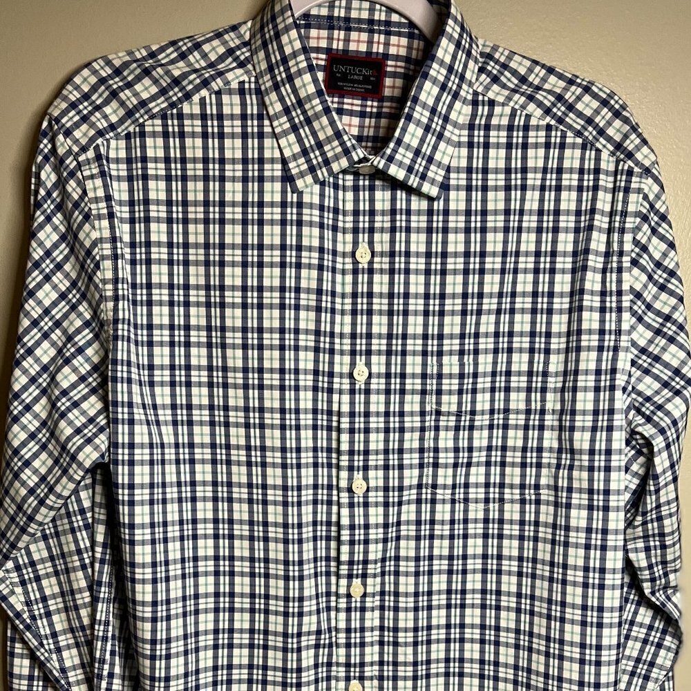 UNTICKit Men's Shirt LS Button Up Blue/Green Size Large